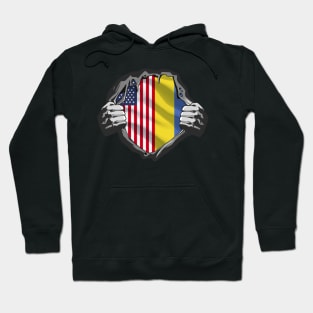 Two Hands Ripping Usa and Ukraine Flags Heritage Roots Hoodie